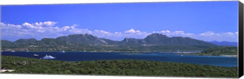 Framed Boat in a lake, Costa Smeralda, Sardinia, Italy Print