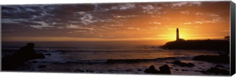 Framed Lighthouse at sunset, Pigeon Point Lighthouse, San Mateo County, California, USA Print