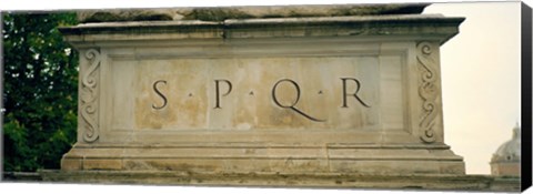 Framed SPQR Text carved on the stone, Piazza Del Campidoglio, Palazzo Senatorio, Rome, Italy Print