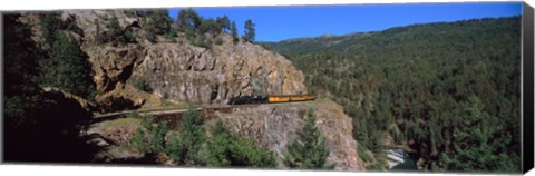 Framed Train moving on a railroad track, Durango And Silverton Narrow Gauge Railroad, Silverton, San Juan County, Colorado, USA Print