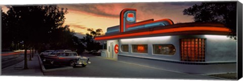 Framed Cars parked outside a restaurant, Route 66, Albuquerque, New Mexico, USA Print