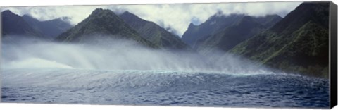 Framed Rolling waves with mountains in the background, Tahiti, Society Islands, French Polynesia Print