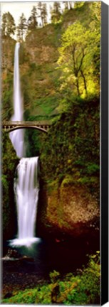 Framed Footbridge in front of a waterfall, Multnomah Falls, Columbia River Gorge, Multnomah County, Oregon Print