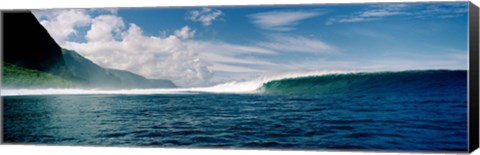 Framed Breaking Waves in Front of a Mountain Print