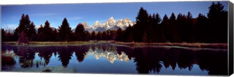 Framed Reflection of mountains with trees in the river, Teton Range, Snake River, Grand Teton National Park, Wyoming, USA Print