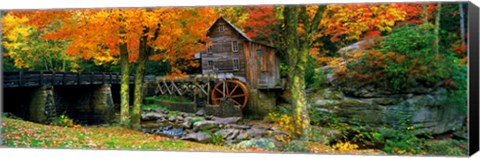 Framed Glade Creek Grist Mill, Babcock State Park, West Virginia (bright leaves) Print