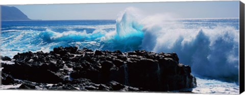 Framed Waves breaking on rocks Print