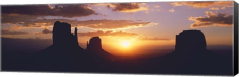 Framed Silhouette of buttes at sunset, The Mittens, Monument Valley Tribal Park, Monument Valley, Utah, USA Print