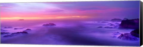 Framed Fog reflected in the sea at sunset Print