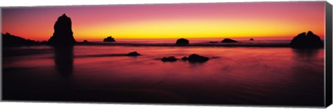 Framed Sunset over rocks in the ocean, Big Sur, California, USA Print