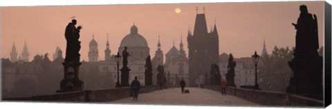 Framed Charles Bridge at dusk with the Church of St. Francis in the background, Old Town Bridge Tower, Prague, Czech Republic Print