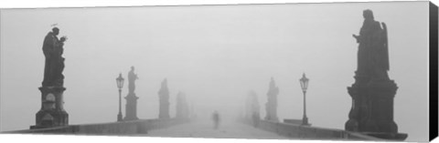 Framed Statues and lampposts on a bridge, Charles Bridge, Prague, Czech Republic (black and white) Print