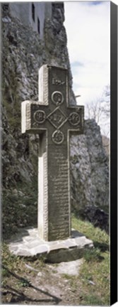 Framed Stone cross at a castle, Bran Castle, Brasov, Transylvania, Mures County, Romania Print