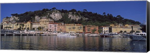 Framed Boats docked at a port, English Promenade, Nice, Alpes-Maritimes, Provence-Alpes-Cote d&#39;Azur, France Print