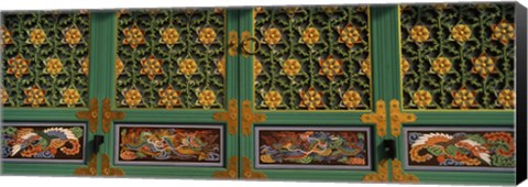 Framed Paintings on the door of a Buddhist temple, Kayasan Mountains, Haeinsa Temple, Gyeongsang Province, South Korea Print