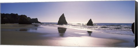 Framed Rock formations in the ocean, Alvor Beach, Algarve, Portugal Print