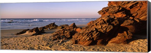 Framed Rock formations on the beach, Carrapateira Beach, Algarve, Portugal Print