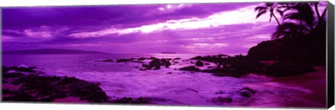 Framed Purple Sunset over the coast, Makena Beach, Maui, Hawaii Print