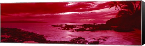 Framed Red Sunset over the coast, Makena Beach, Maui, Hawaii Print