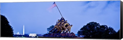 Framed Iwo Jima Memorial at dusk with Washington Monument in the background, Arlington National Cemetery, Arlington, Virginia, USA Print