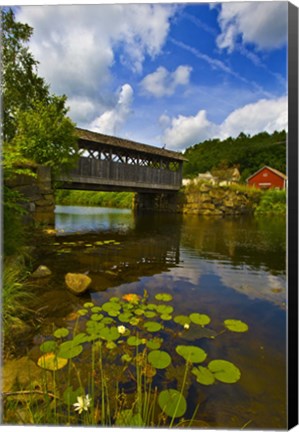 Framed Covered bridge across a river, Vermont, USA Print