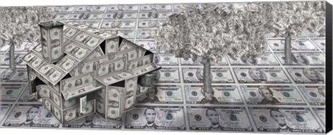Framed Dollar house with money tree Print