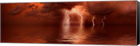 Framed Lightning storm over the sea Print