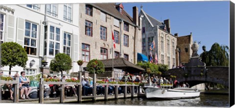 Framed Tourists at the canalside, Bruges, West Flanders, Belgium Print