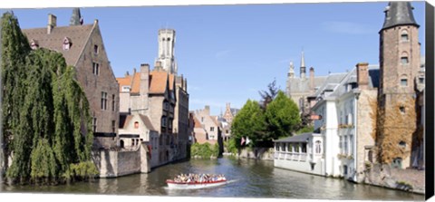 Framed Tourboat in a canal, Bruges, West Flanders, Belgium Print