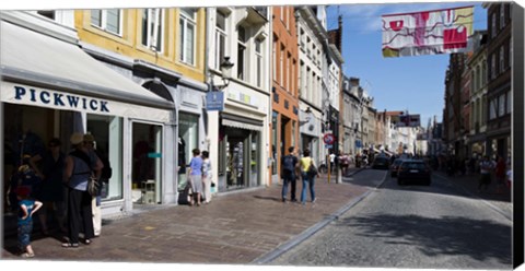 Framed Stores in a street, Bruges, West Flanders, Belgium Print