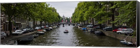 Framed Boats in a canal, Amsterdam, Netherlands Print