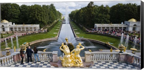 Framed Golden statue and fountain at Grand Cascade at Peterhof Grand Palace, St. Petersburg, Russia Print