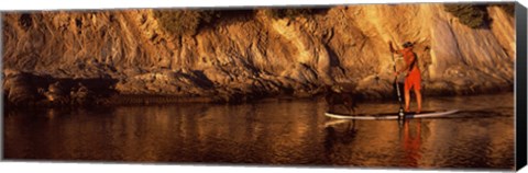 Framed Paddle-boarder in river, Santa Barbara, California, USA Print