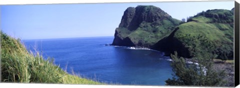 Framed High angle view of a coast, Kahakuloa, Highway 340, West Maui, Hawaii, USA Print