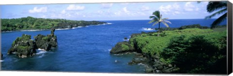 Framed High angle view of a coast, Hana Coast, Black Sand Beach, Hana Highway, Waianapanapa State Park, Maui, Hawaii Print