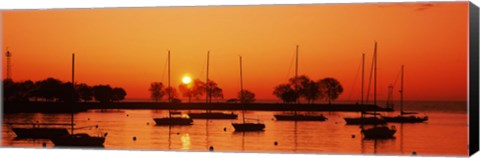 Framed Silhouette of boats in a lake, Lake Michigan, Great Lakes, Michigan, USA Print