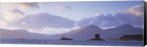 Framed Castle at dusk with mountains in the background, Castle Stalker, Argyll, Highlands Region, Scotland Print