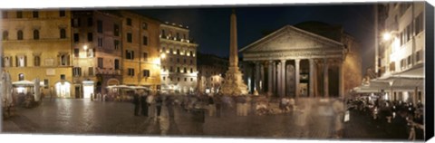 Framed Town square with buildings lit up at night, Pantheon Rome, Piazza Della Rotonda, Rome, Lazio, Italy Print