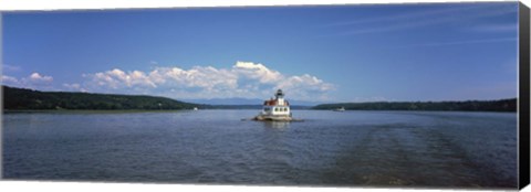 Framed Lighthouse at a river, Esopus Meadows Lighthouse, Hudson River, New York State, USA Print