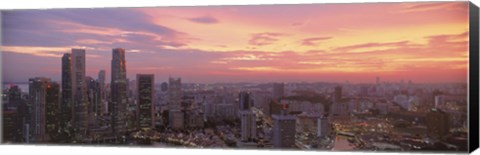 Framed High angle view of a city at sunset, Singapore City, Singapore Print