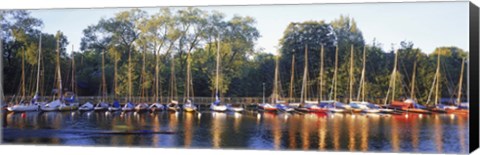 Framed Sailboats moored at a dock, Langholmens Canal, Stockholm, Sweden Print