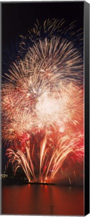 Framed Fireworks display against night sky Print