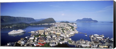 Framed Aerial view of a town on an island, Norwegian Coast, Lesund, Norway Print