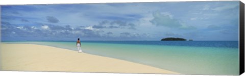 Framed Woman in distance on sandbar, Aitutaki, Cook Islands Print