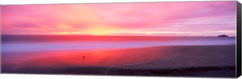 Framed Sunset light painting waves across sandy shore on beach, Laguna Beach, California, USA Print