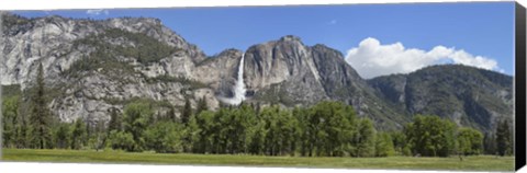 Framed Panoramic view of Yosemite Falls and the Yosemite meadow in late spring, Yosemite National Park, California, USA Print