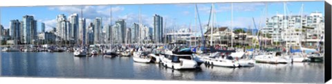 Framed Boats at marina with Vancouver skylines in the background, False Creek, British Columbia, Canada Print
