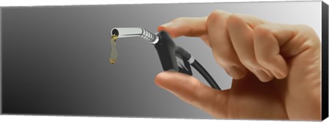 Framed Person's hand holding gas pump Print