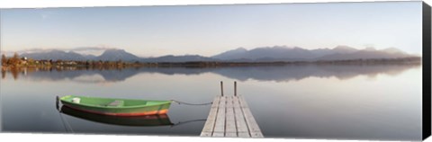 Framed Rowboat moored at a jetty on Lake Hopfensee, Ostallgau, Bavaria, Germany Print