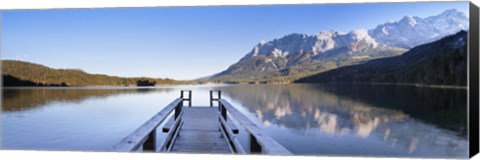 Framed Jetty on the Lake Eibsee with Wetterstein Mountains and Zugspitze Mountain, Bavaria, Germany Print